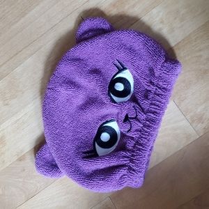 Cute purple kitty after bath cap